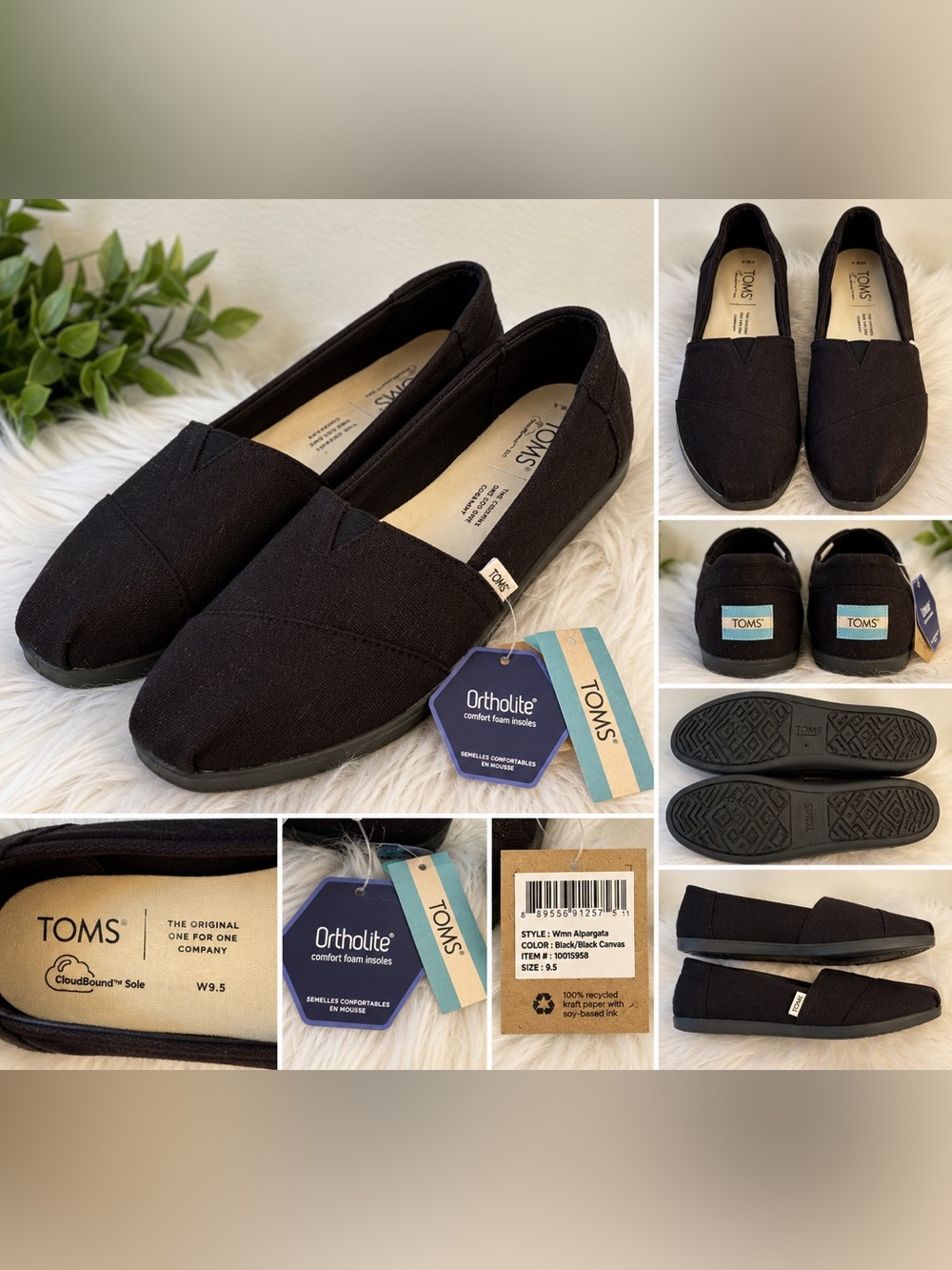 TOMS Alpargata Women’s Size 9.5 Black Canvas Slip-On Shoes NWT